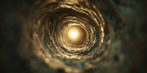 Wall Mural - Abstract spiral tunnel with light at the end.