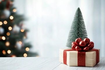 Wall Mural - Empty of Christmas Blurred on Background. Blank Christmas. Gifts. Christmas Trees. Product Mockup. Copy space.