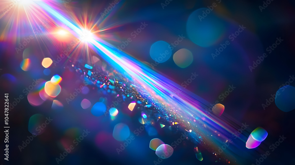Blue light flare prism rainbow flares overlay effect on black ...