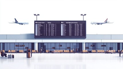 Airport departure screen showing flights, gates, and boarding statuses, isolated on white background