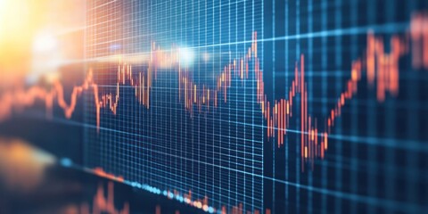 Canvas Print - A close-up of a stock market chart on a computer screen, showing a fluctuating line graph with a soft focus background.