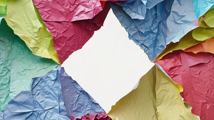 Fototapete - Various shades of crumpled paper surround a blank area, creating an artistic frame perfect for projects or inspirational notes during daylight.