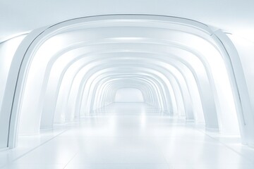 Wall Mural - A long, white hallway with a series of arches leading to a bright, white light at the end.