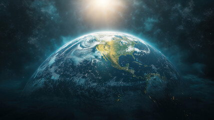Wall Mural - stylish earth illustration showcasing interconnectedness through bright rays