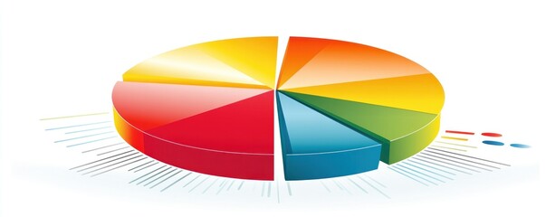 Canvas Print - 3D pie chart with six segments in red, yellow, orange, green, blue, and yellow colors.