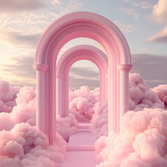 Wall Mural - 3d rendering of pink arches with clouds