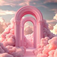 Wall Mural - 3d rendering of pink arches with clouds