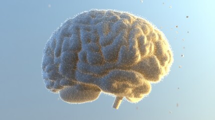 Poster - A fluffy white brain with tiny particles surrounding it, against a blue background.