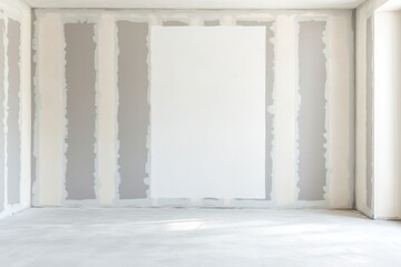 Canvas Print - An empty room with drywall and a large white wall in a new building.