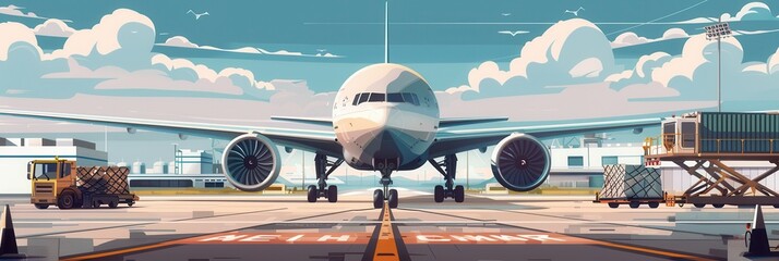 Aufkleber - A large cargo airplane stands on the runway as loading and unloading equipment prepares to service its cargo at the airport. Generative AI