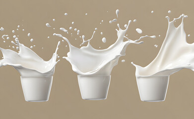 Wall Mural - Set of Milk splash and pouring, yogurt or cream include Clipping path, 3d illustration.