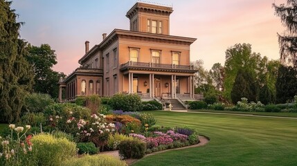 Serene Garden View in Illinois at Sunset