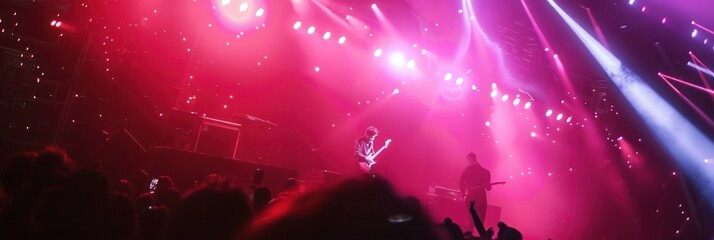 Aufkleber - The crowd cheers as musicians perform on stage, surrounded by dynamic lights that create an electrifying atmosphere at the concert. Generative AI