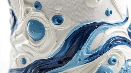 Close up of blue and white abstract paint texture.