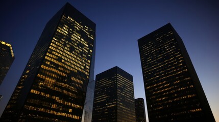 Canvas Print - Four illuminated skyscrapers at twilight.