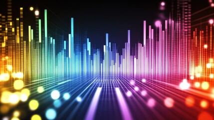 Wall Mural - Abstract colorful digital audio equalizer with glowing lights.