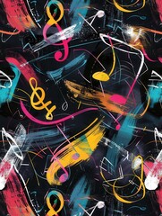 Aufkleber - A vibrant chalkboard displays intertwined brushstrokes and musical notes, creating an eye-catching artistic composition that inspires creativity. Generative AI