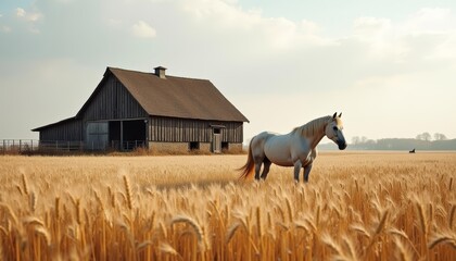 Sticker -  Peaceful rural scene with a majestic white horse