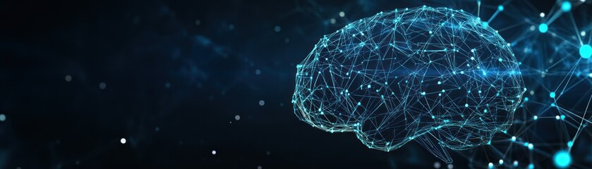 Poster - Abstract digital brain illustration with glowing lines and nodes, representing artificial intelligence, neural networks, and technology.