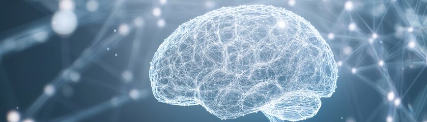 Poster - 3D rendered human brain with a network of connections.