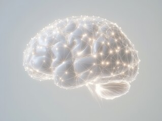Sticker - a 3d rendering of a human brain with glowing white lines connecting the different parts.