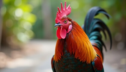 Canvas Print -  Vibrant rooster in natural habitat ready to crow