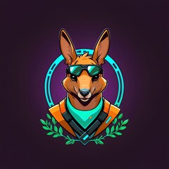 Poster - Cool Kangaroo Character with Neon Circle