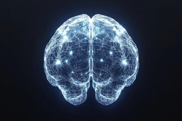 Wall Mural - A digital rendering of a human brain with glowing lines and nodes.