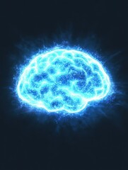 Canvas Print - A glowing blue brain against a dark background, representing intelligence and thought.