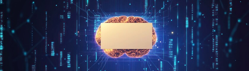 Canvas Print - A blank space with a glowing brain inside a digital network.