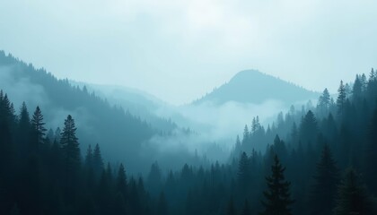   Misty mountain forest serene and untouched