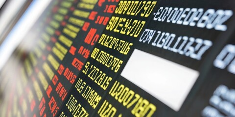 Canvas Print - A close-up view of a stock ticker showing a financial market's live data.