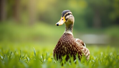 Wall Mural -  Peaceful moment in nature with a charming duck