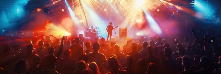 Poster - The audience is captivated as musicians play under dazzling lights, creating an electrifying atmosphere filled with excitement and energy. Generative AI
