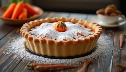 Poster -  Deliciously festive pumpkin pie with powdered sugar ready to be enjoyed