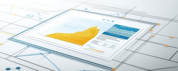 Wall Mural - A yellow graph showing a positive trend on a white background with a blue and black grid.