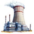 © Woranuch - Watercolor Illustration of a Power Plant with Smoke Stack and Cooling Tower.