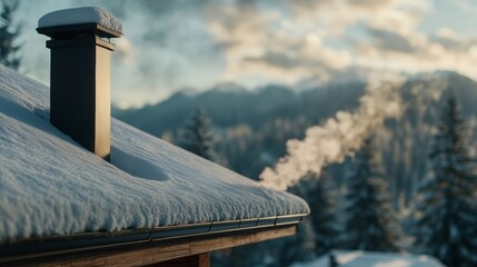 Serene winter scene, snowcovered roof with a blanket of fresh powder snowy