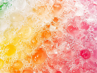 Wall Mural - Colorful bubbles and sparkling layers create refreshing visual of fizzy drink, evoking sense of joy and thirst quenching delight