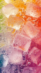 Wall Mural - Refreshing and colorful, this showcases ice cubes submerged in vibrant, bubbly drink. interplay of colors and bubbles creates lively and inviting atmosphere