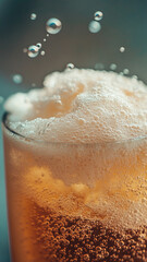 Wall Mural - Frothy beverage with bubbles and refreshing appearance, showcasing close up of drink filled with carbonation and foam. Perfect for summer enjoyment