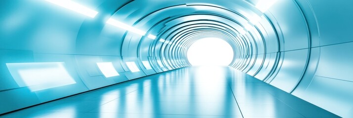 Canvas Print - Futuristic blue tunnel leading to bright light.