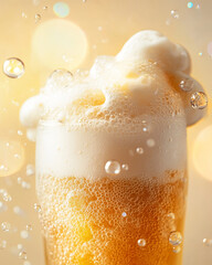 Wall Mural - refreshing beer with frothy foam and bubbles, capturing moment of enjoyment and celebration. golden 