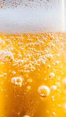 Wall Mural - refreshing and bubbly, this close up image captures effervescence of cold beverage, showcasing golde