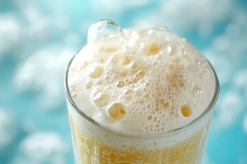 Wall Mural - refreshing cold cream soda with bubbles, served in glass, perfect for summer enjoyment. frothy top a
