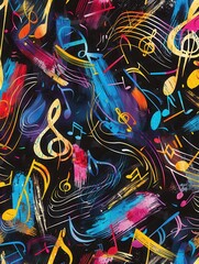 Poster - A chalkboard features swirling brushstrokes and musical symbols, showcasing creativity in an artistic educational environment. Generative AI