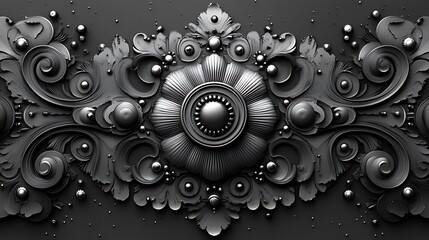 Elegant 3D ornate design with metallic finish on black background.