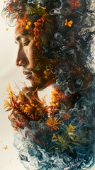 Wall Mural - Surreal Portrait of a Man with Flowers and Leaves