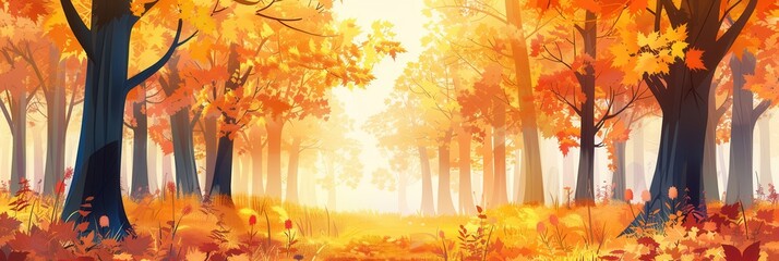 Poster - Wander through a serene autumn forest, where stunning golden leaves transform the landscape into a colorful wonderland. Generative AI