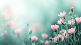 Delicate pink flowers blooming in soft focus background